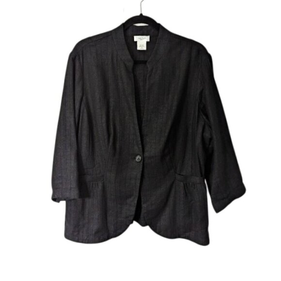 Kate Hill Women's Linen Blend Blazer Black Size 1X - Picture 1 of 5